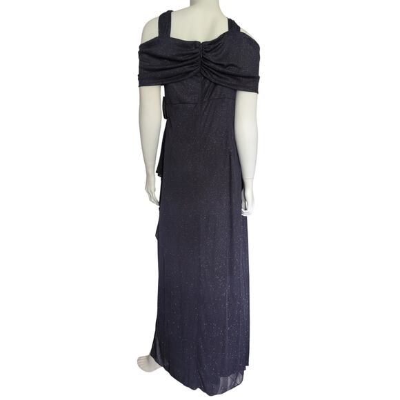 Alex Evenings Ruched Gown Glitter Mesh Cowl Neck Cold Shoulder 18W Elegant Party - Picture 3 of 8